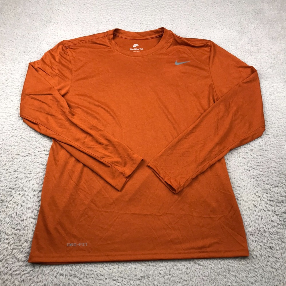 The Nike Tee Shirt Mens L Orange Performance Dri Fit Long Sleeve Crew NEW NWT